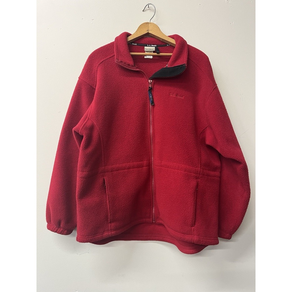Vintage LL Bean Red Quarter Zip Fleece Pullover Jacket Womens Large Made In USA